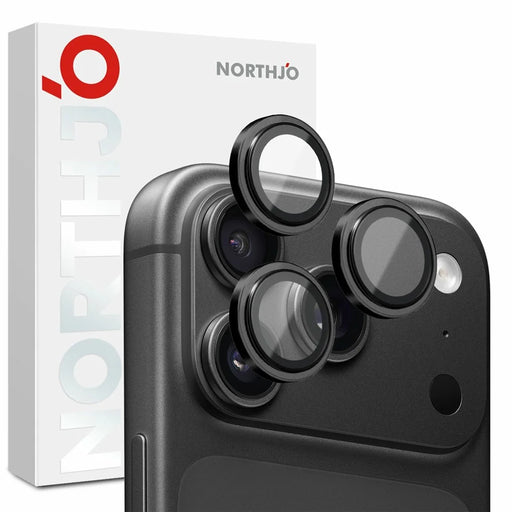 NORTHJO For iPhone 18 Pro / 18 Pro Max Camera Lens Protector Tempered Glass Lens Film Metal Ring Guard 1:1 Original Design - Black - 1