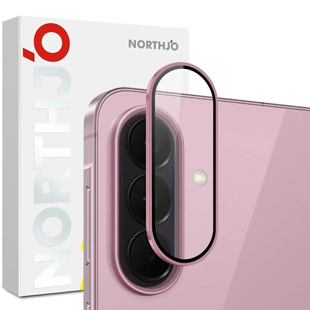 NORTHJO For Samsung Galaxy S26 FE Tempered Glass Camera Lens Film CD Veins Metal Ring Lens Guard (Complete Coverage) - Pink - 1