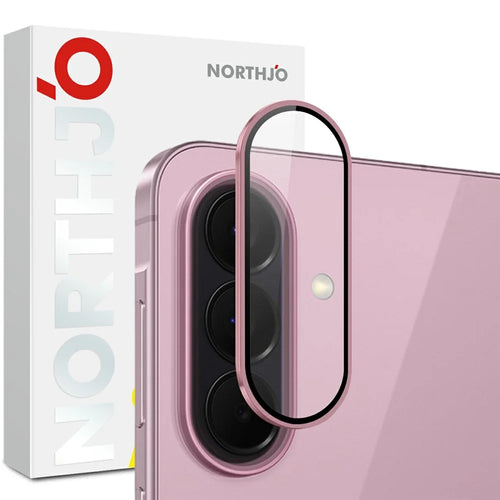 NORTHJO For Samsung Galaxy S26 FE Tempered Glass Camera Lens Film CD Veins Metal Ring Lens Guard (Complete Coverage) - Pink - 1
