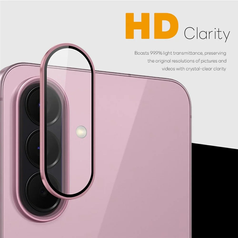 NORTHJO For Samsung Galaxy S26 FE Tempered Glass Camera Lens Film CD Veins Metal Ring Lens Guard (Complete Coverage) - Pink - 2