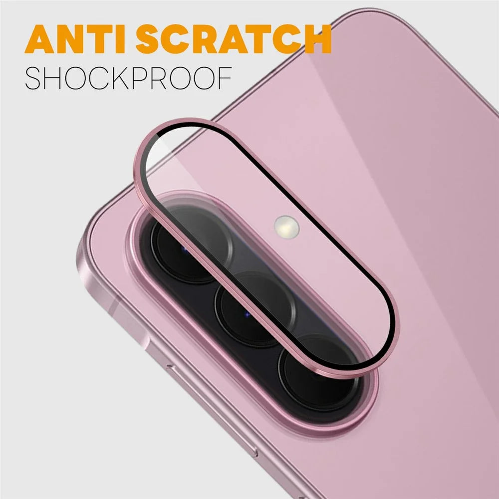 NORTHJO For Samsung Galaxy S26 FE Tempered Glass Camera Lens Film CD Veins Metal Ring Lens Guard (Complete Coverage) - Pink - 3