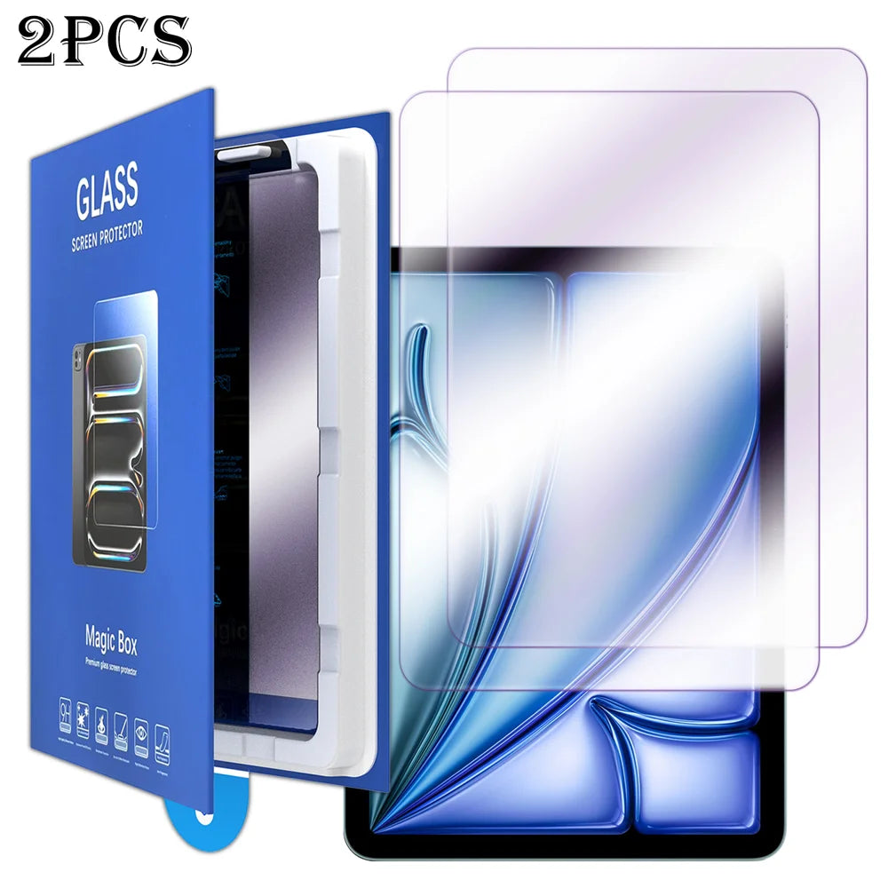 For iPad Air 13 (2024) / iPad Air 13 (2025) 2Pcs Screen Protector Anti-blue-ray Tempered Glass Film with Dust-Free Installation Tool - Purple - 1
