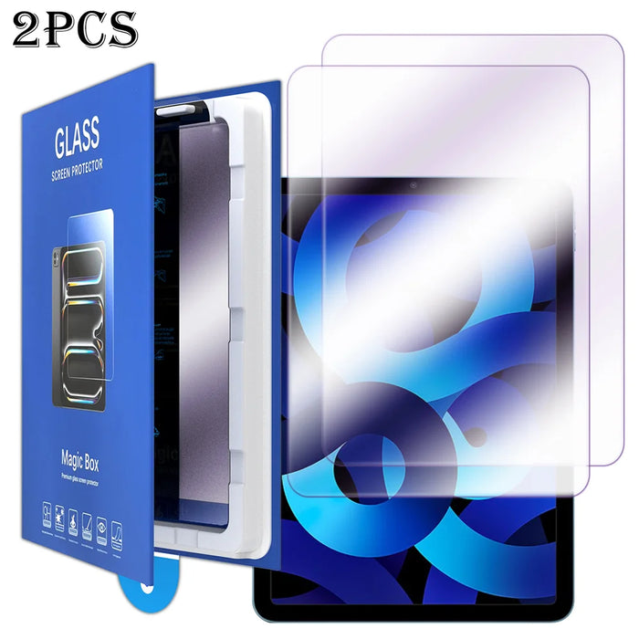 For iPad Air (2020) / iPad Air (2022) 2Pcs Screen Protector Anti-blue-ray Tempered Glass Film with Dust-Free Installation Tool - Purple - 1