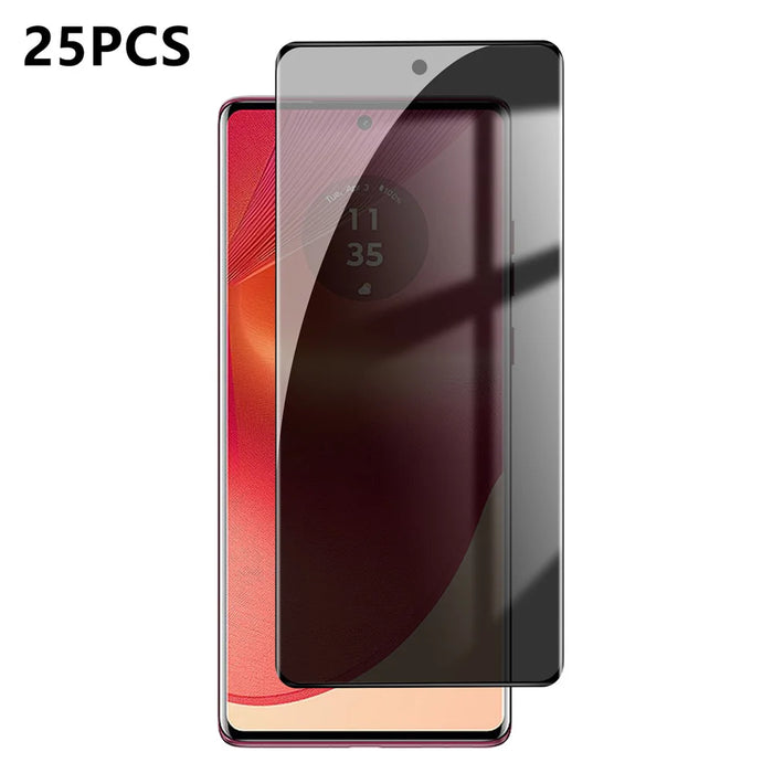 For Motorola Edge 50 Fusion 5G 25Pcs Anti-spy Screen Protector Silk Printing High Aluminium-silicon Glass Full Cover Anti-fingerprint Privacy Film - Black - 1
