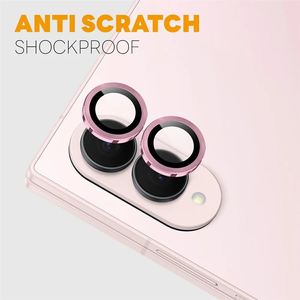 NORTHJO 1 Set For Samsung Galaxy Z Fold8 Tempered Glass Camera Lens Film CD Veins Metal Ring Lens Guard (Complete Coverage) - Pink - 3