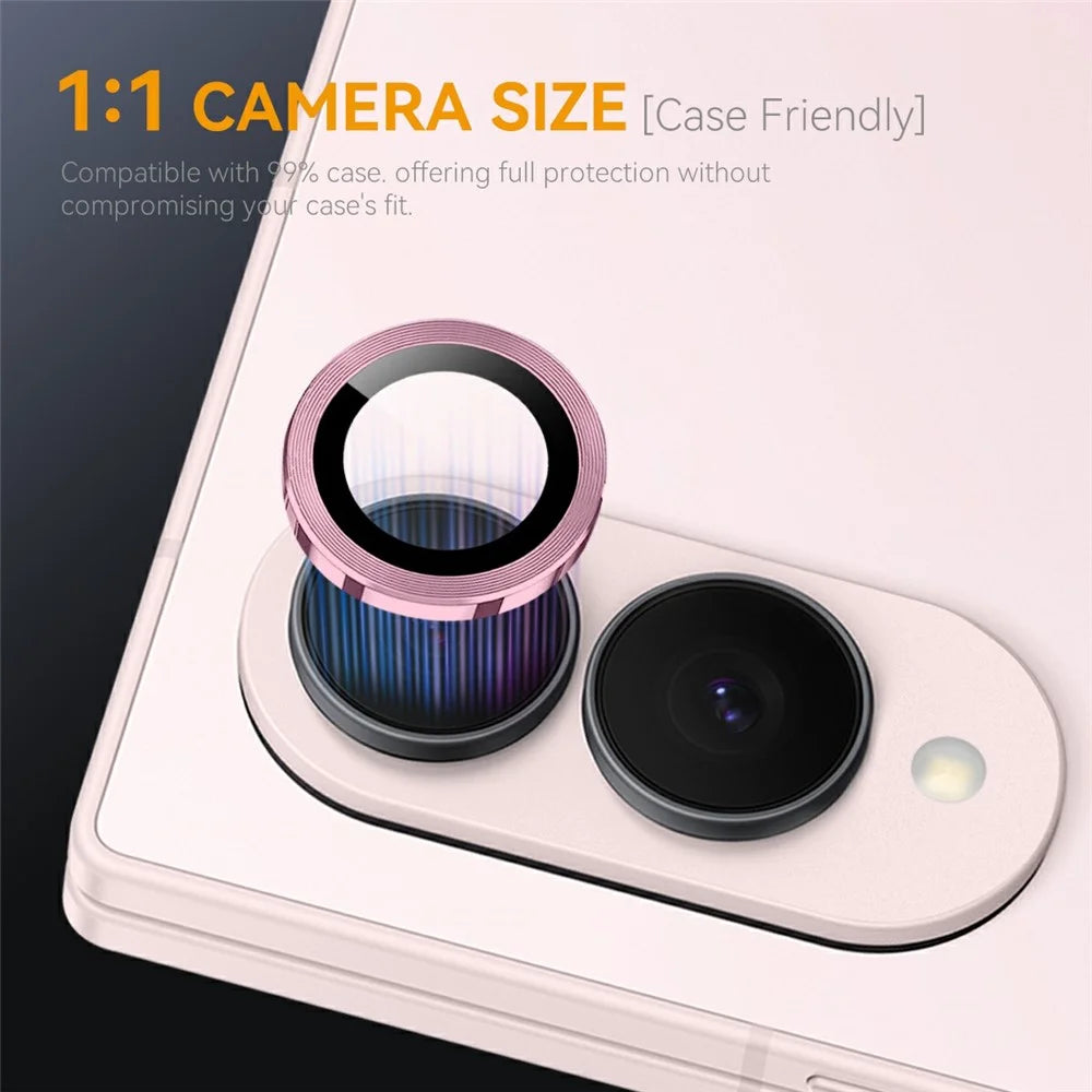 NORTHJO 1 Set For Samsung Galaxy Z Fold8 Tempered Glass Camera Lens Film CD Veins Metal Ring Lens Guard (Complete Coverage) - Pink - 4