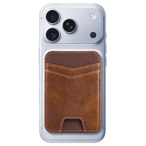 SUTENI S7 Phone Magnetic Card Holder RFID Blocking Cards Slot Ultra Thin Leather Wallet - Brown - 1