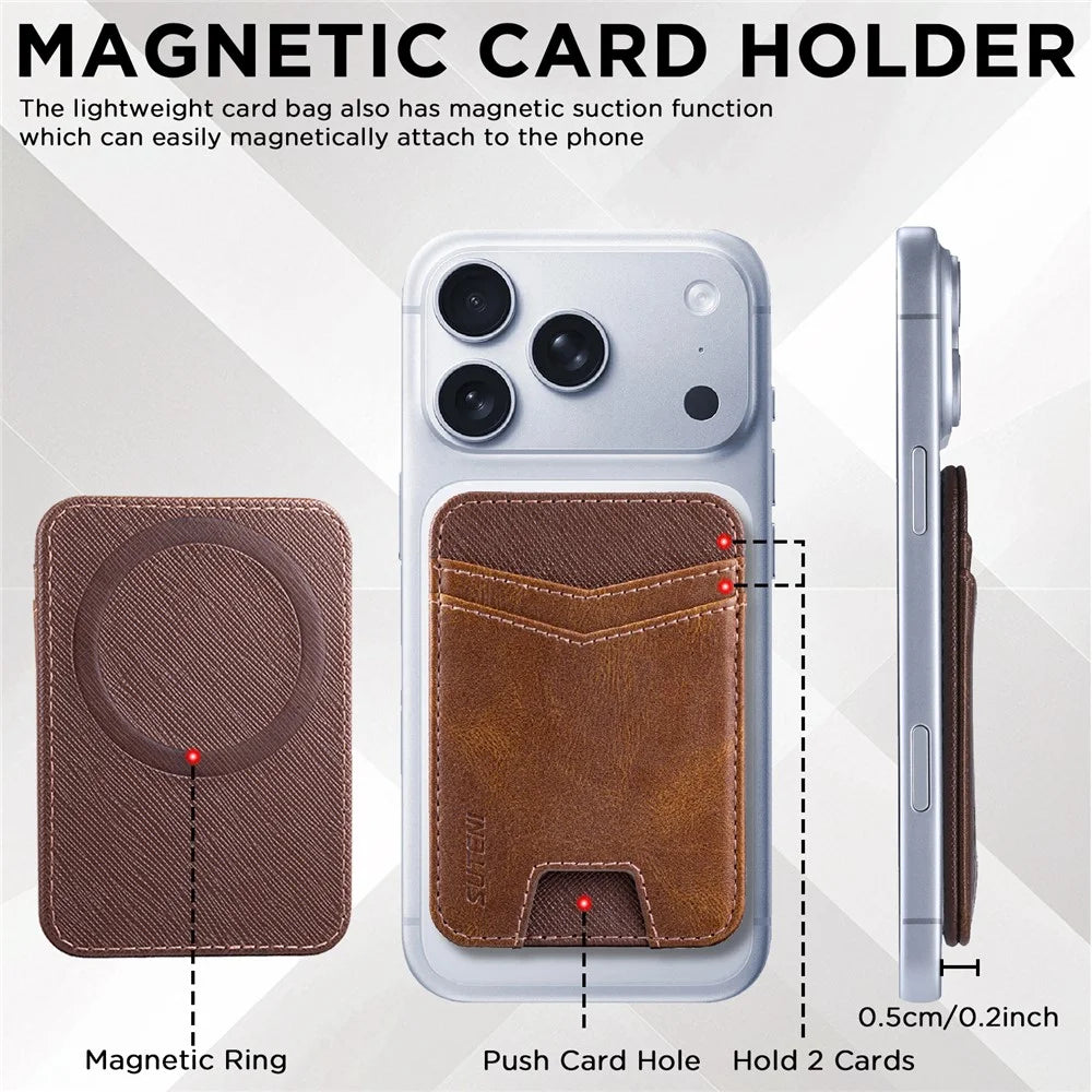 SUTENI S7 Phone Magnetic Card Holder RFID Blocking Cards Slot Ultra Thin Leather Wallet - Brown - 5