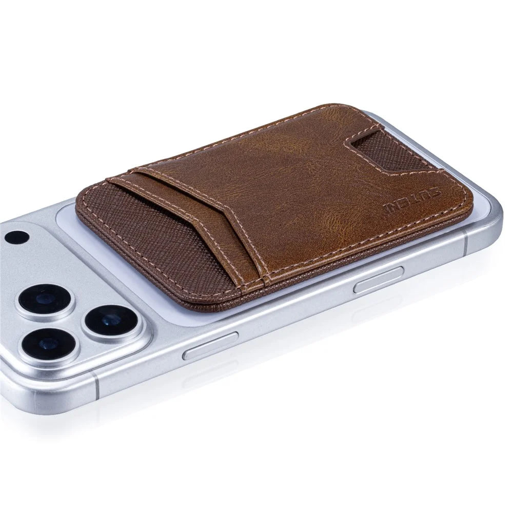 SUTENI S7 Phone Magnetic Card Holder RFID Blocking Cards Slot Ultra Thin Leather Wallet - Brown - 6