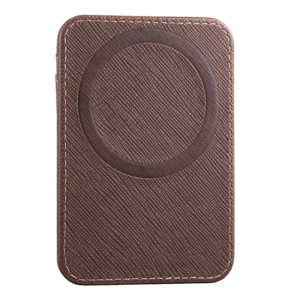 SUTENI S7 Phone Magnetic Card Holder RFID Blocking Cards Slot Ultra Thin Leather Wallet - Brown - 7