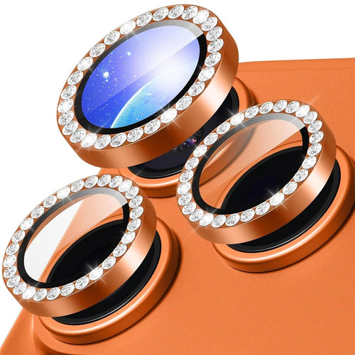 1Set For iPhone 17 Pro Camera Lens Protector Tempered Glass+Metal Ring Rhinestone Lens Film - Orange - 1