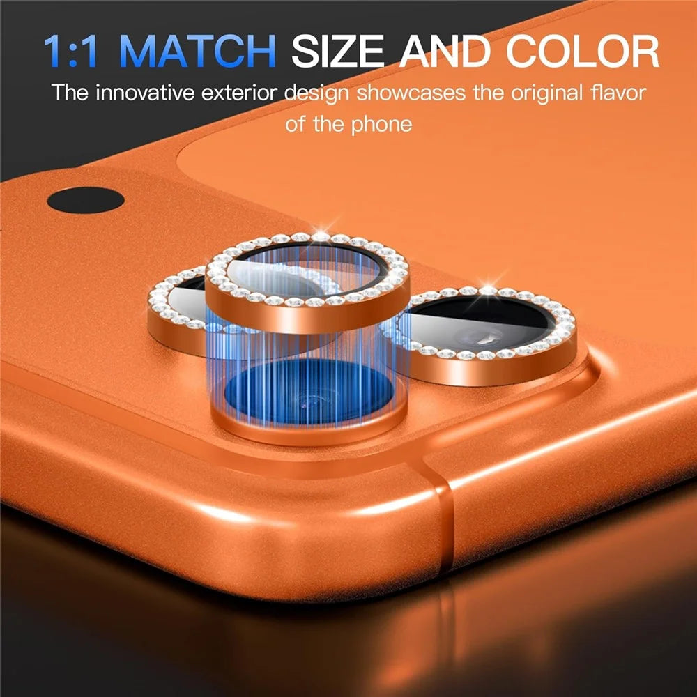 1Set For iPhone 17 Pro Camera Lens Protector Tempered Glass+Metal Ring Rhinestone Lens Film - Orange - 6