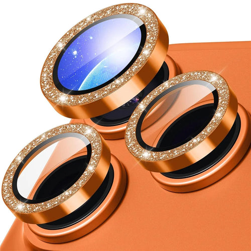 For iPhone 17 Pro Glitter Camera Lens Film Metal Ring+Tempered Glass Phone Lens Protector - Orange - 1