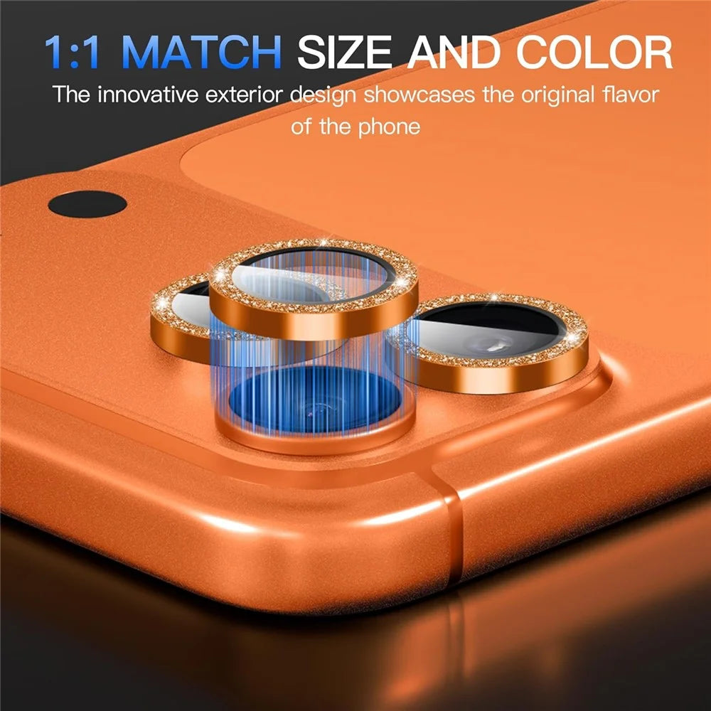 For iPhone 17 Pro Glitter Camera Lens Film Metal Ring+Tempered Glass Phone Lens Protector - Orange - 3