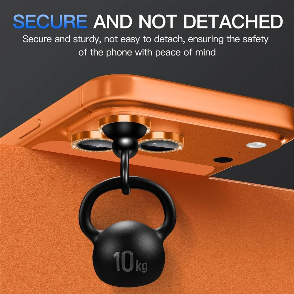 For iPhone 17 Pro Max Glitter Camera Lens Film Metal Ring+Tempered Glass Phone Lens Protector - Orange - 4