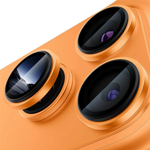 For iPhone 18 Pro 1Set Camera Lens Film Tempered Glass CD Vein Metal Ring Rear Lens Protector - Orange - 1