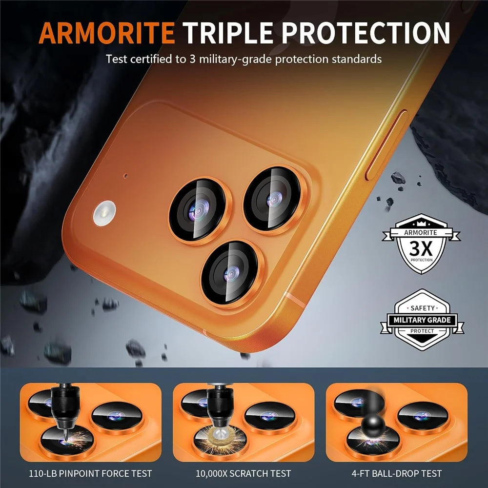 For iPhone 18 Pro 1Set Camera Lens Film Tempered Glass CD Vein Metal Ring Rear Lens Protector - Orange - 6