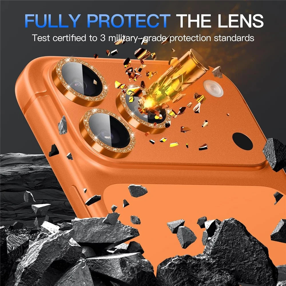For iPhone 18 Pro Glitter Camera Lens Film Metal Ring+Tempered Glass Phone Lens Protector - Orange - 2