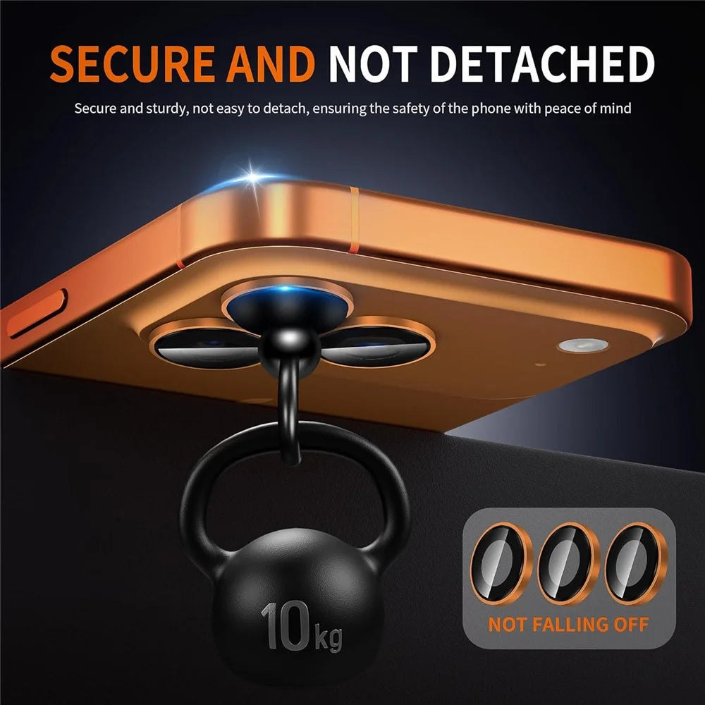 For iPhone 18 Pro Max 1Set Camera Lens Film Tempered Glass CD Vein Metal Ring Rear Lens Protector - Orange - 2
