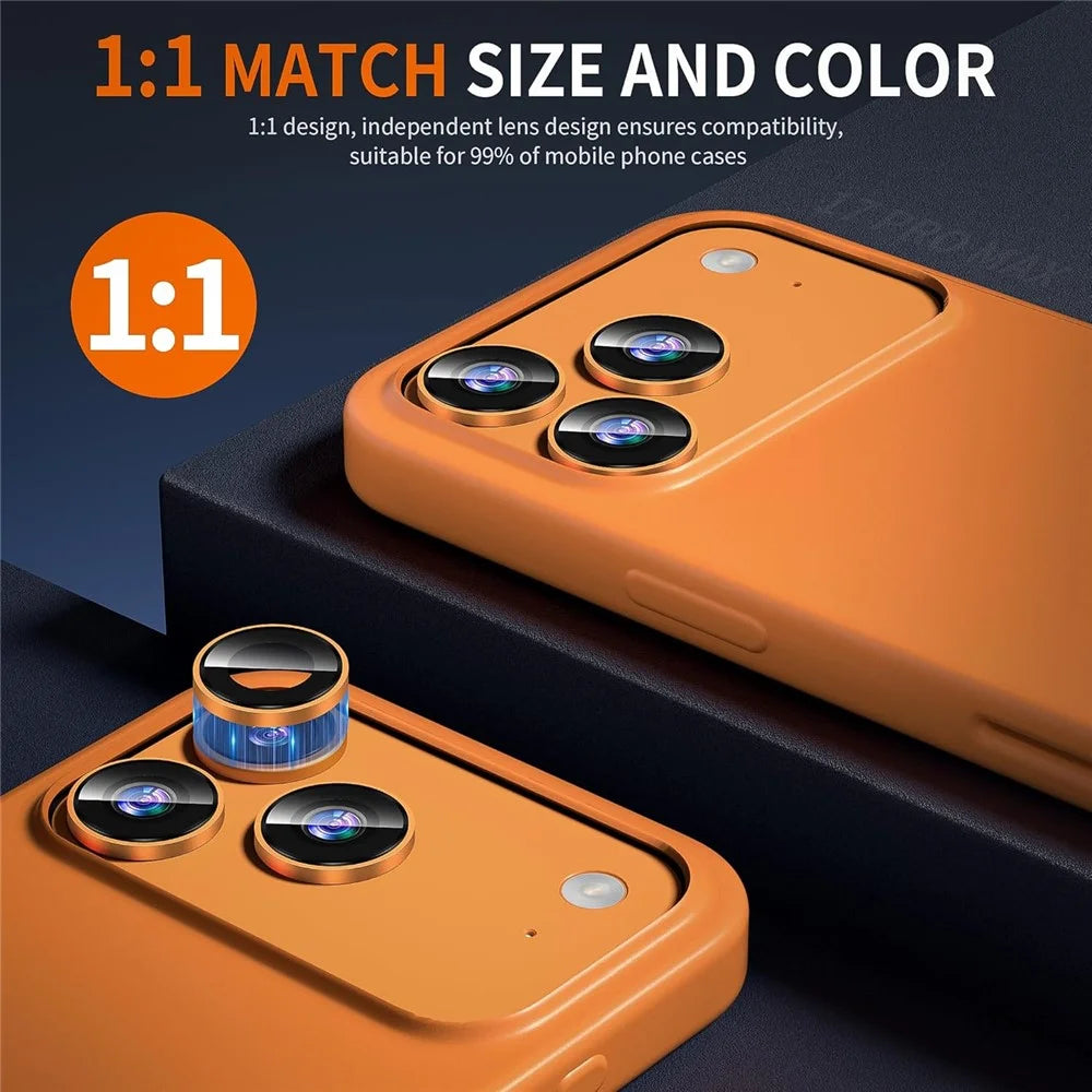 For iPhone 18 Pro Max 1Set Camera Lens Film Tempered Glass CD Vein Metal Ring Rear Lens Protector - Orange - 4