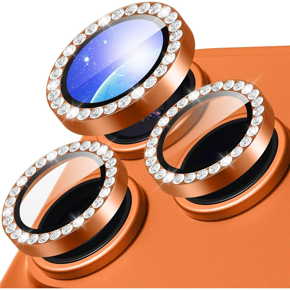 1Set For iPhone 18 Pro Max Camera Lens Protector Tempered Glass + Metal Ring Rhinestone Lens Film - Orange - 1