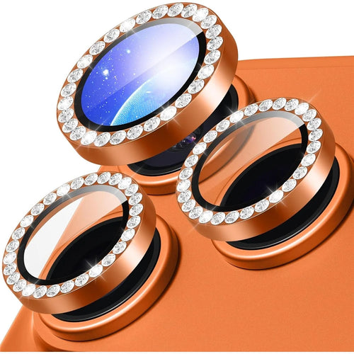 1Set For iPhone 18 Pro Max Camera Lens Protector Tempered Glass + Metal Ring Rhinestone Lens Film - Orange - 1