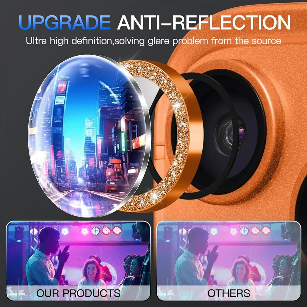 For iPhone 18 Pro Max Glitter Camera Lens Film Metal Ring + Tempered Glass Phone Lens Protector - Orange - 5