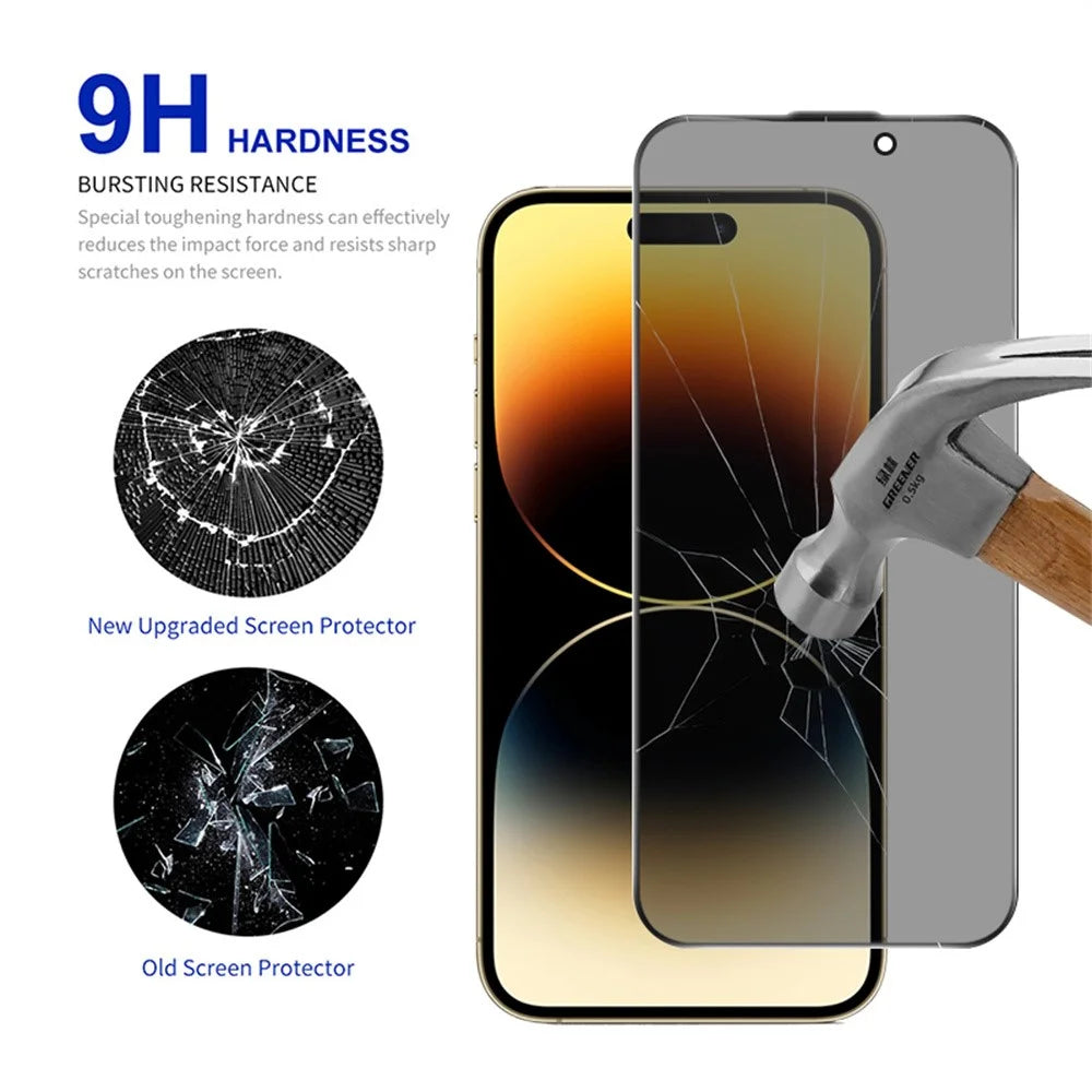 RURIHAI For iPhone 14 Pro Privacy Screen Protector AR Anti-Reflective High Aluminium-Silicon Glass Film - Black - 3