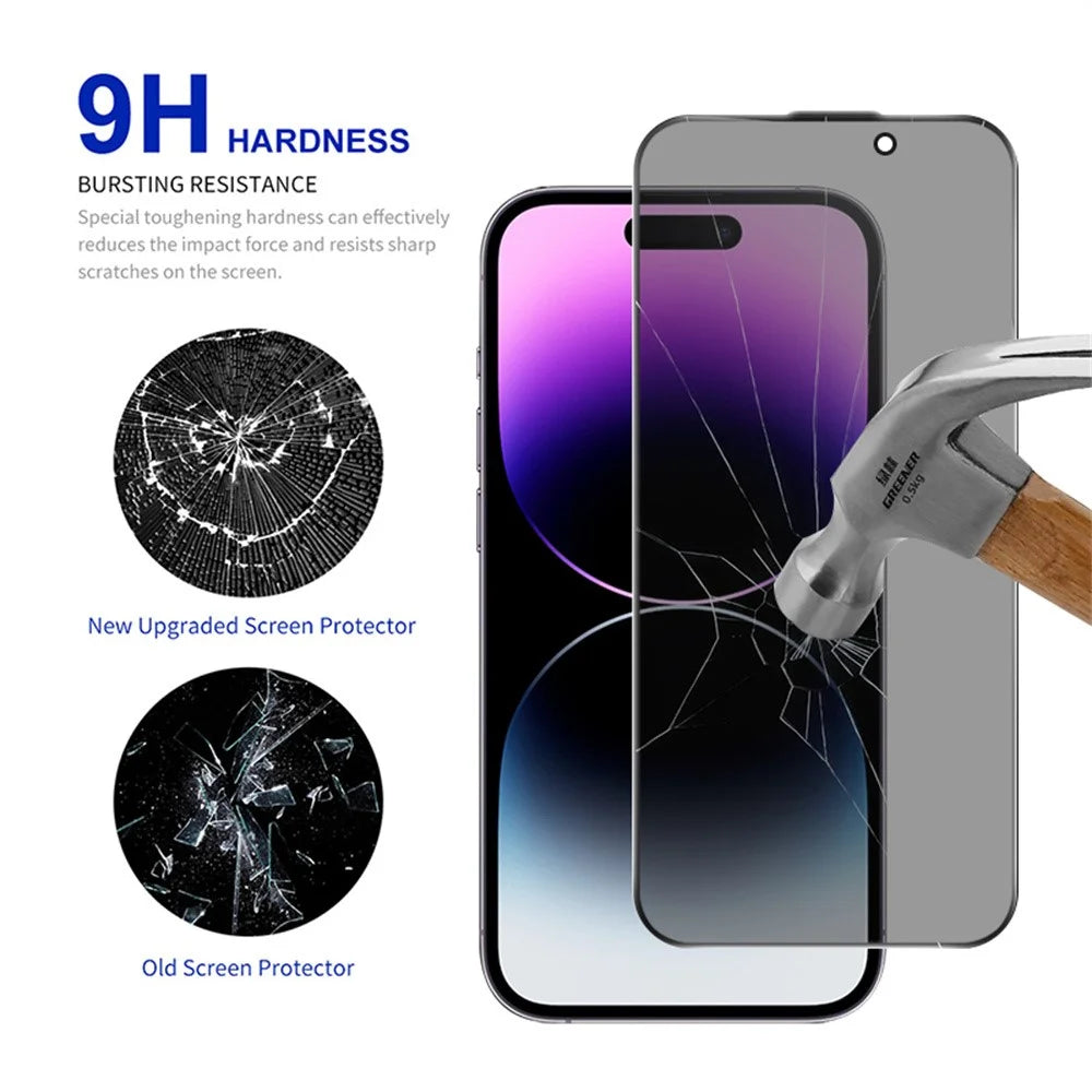 RURIHAI For iPhone 14 Pro Max Privacy Screen Protector AR Anti-Reflective High Aluminium-Silicon Glass Film - Black - 3