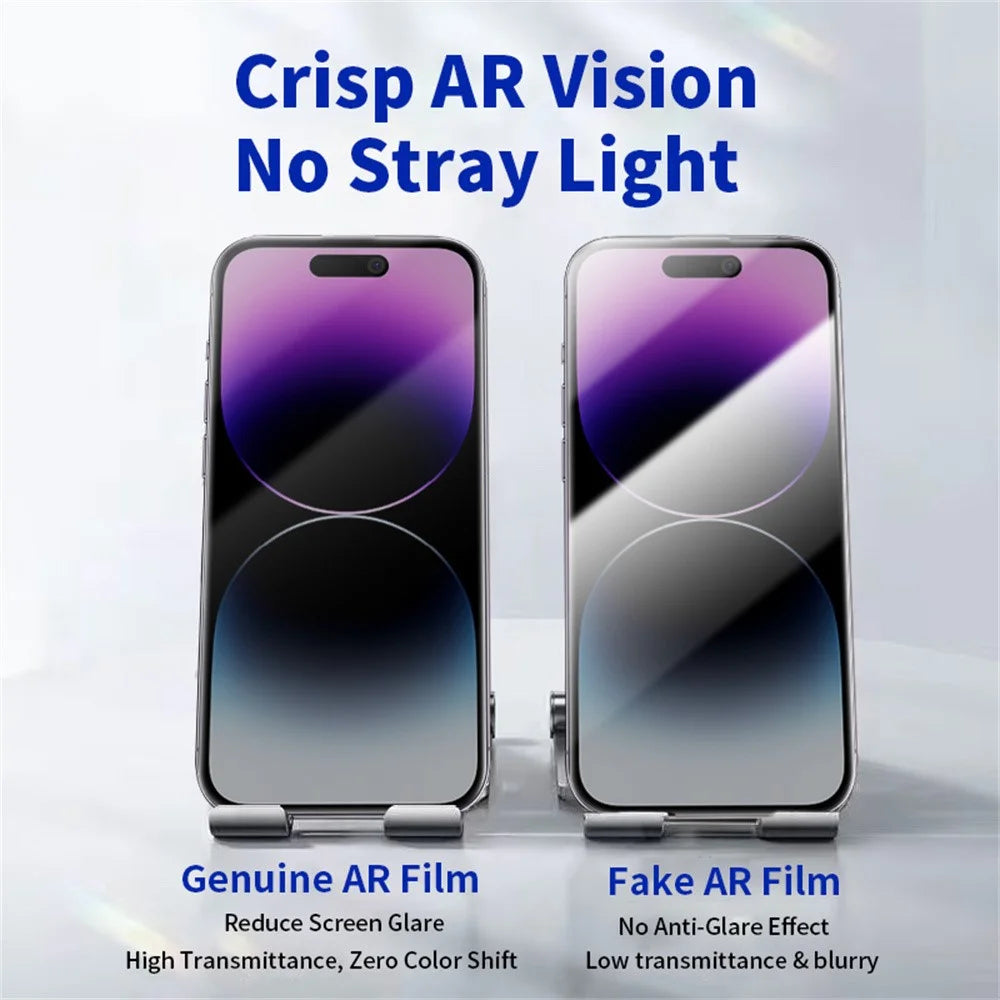 RURIHAI For iPhone 14 Pro Max Privacy Screen Protector AR Anti-Reflective High Aluminium-Silicon Glass Film - Black - 5