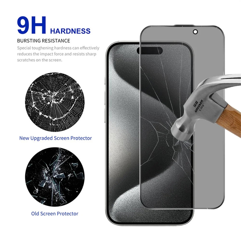 RURIHAI For iPhone 15 Pro Privacy Screen Protector AR Anti-Reflective High Aluminium-Silicon Glass Film - Black - 3