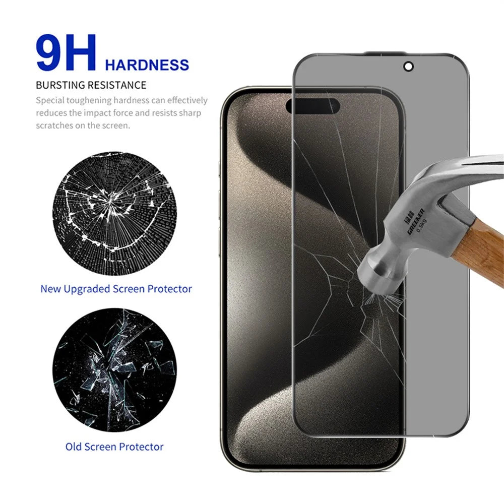 RURIHAI For iPhone 15 Pro Max Privacy Screen Protector AR Anti-Reflective High Aluminium-Silicon Glass Film - Black - 3