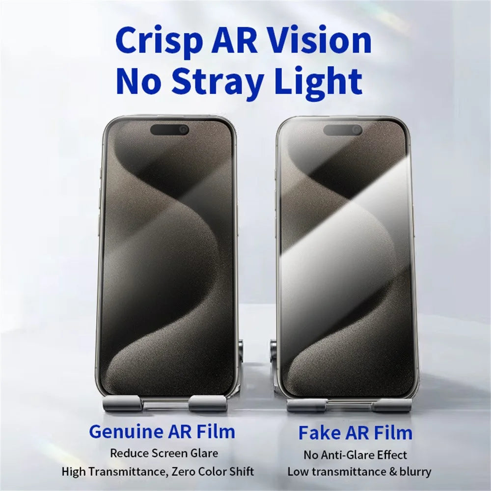 RURIHAI For iPhone 15 Pro Max Privacy Screen Protector AR Anti-Reflective High Aluminium-Silicon Glass Film - Black - 5