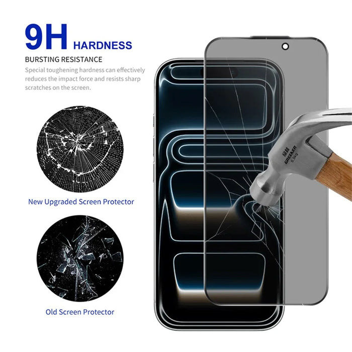 RURIHAI For iPhone 17 Pro Privacy Screen Protector AR Anti-Reflective High Aluminium-Silicon Glass Film - Black - 3