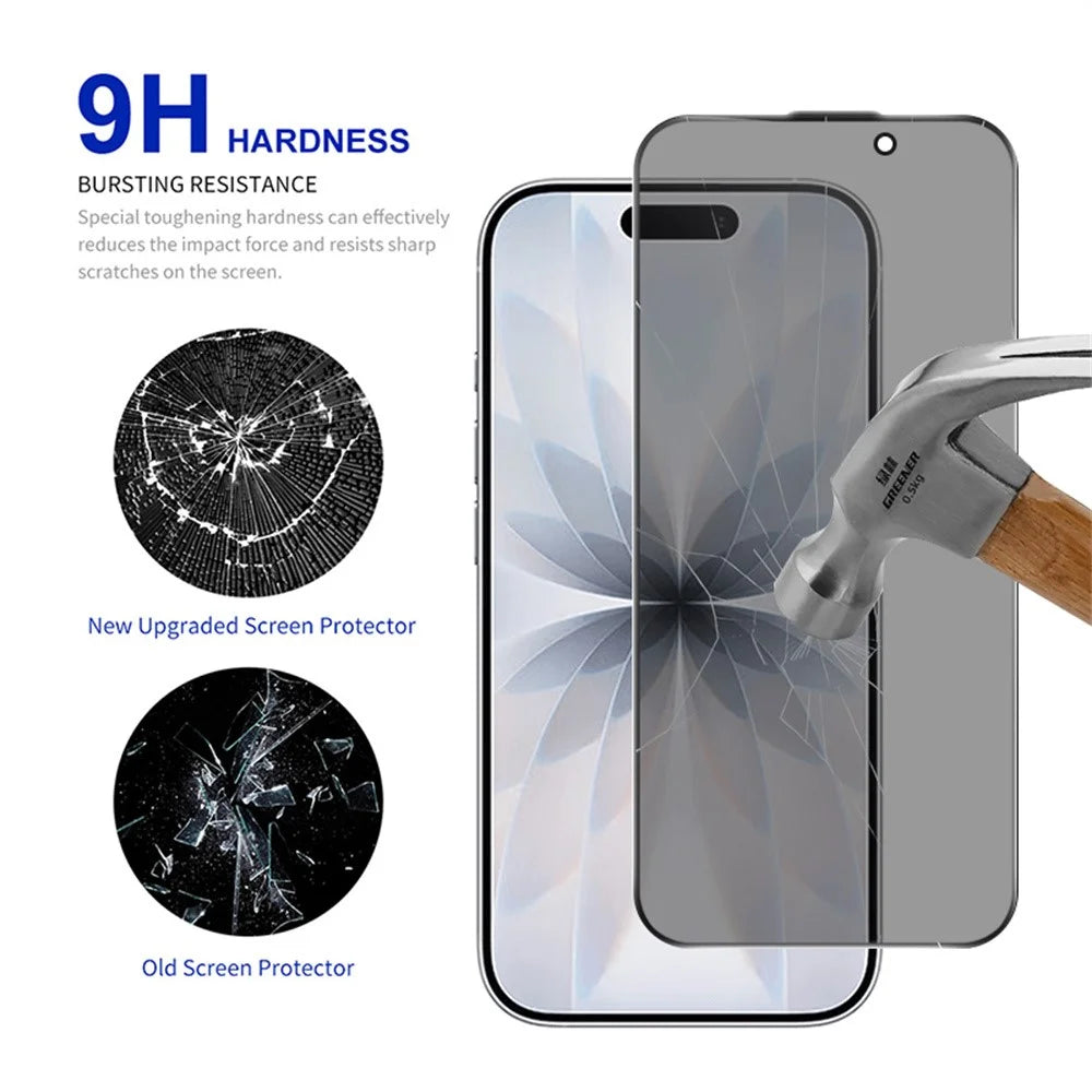 RURIHAI For iPhone 17 / 16 Pro Privacy Screen Protector AR Anti-Reflective High Aluminium-Silicon Glass Film - Black - 3