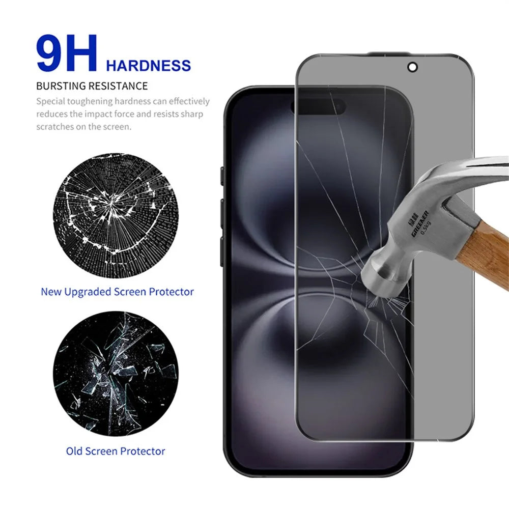 RURIHAI For iPhone 16 / 15 Privacy Screen Protector AR Anti-Reflective High Aluminium-Silicon Glass Film - Black - 3
