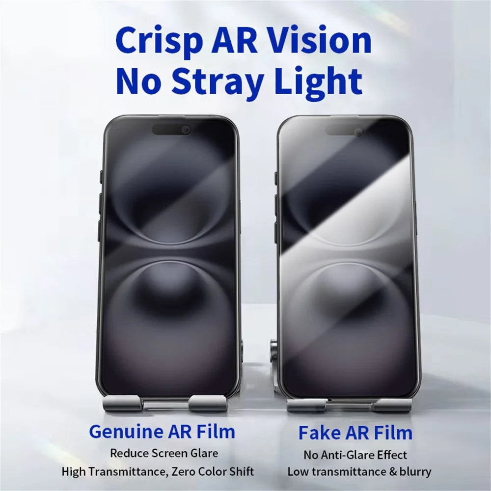RURIHAI For iPhone 16 / 15 Privacy Screen Protector AR Anti-Reflective High Aluminium-Silicon Glass Film - Black - 6