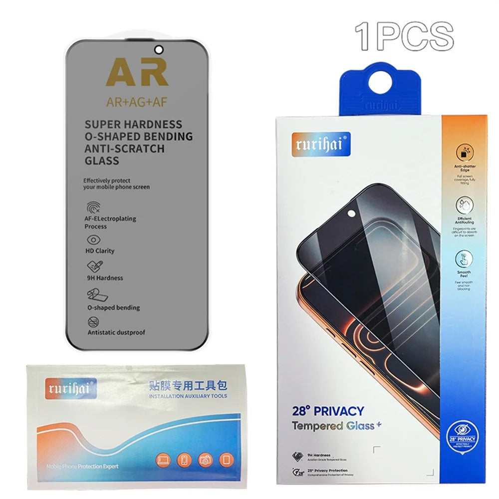RURIHAI For iPhone 16 / 15 Privacy Screen Protector AR Anti-Reflective High Aluminium-Silicon Glass Film - Black - 7