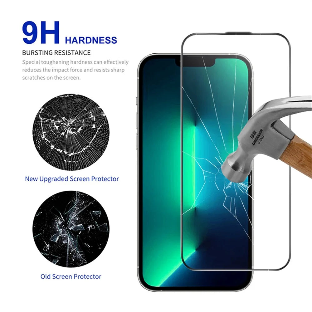 RURIHAI For iPhone 13  /  13 Pro  /  14  /  16e  /  17e Full Screen Protector AR Anti-Reflective HD Clear Tempered Glass Flim - Transparent - 3