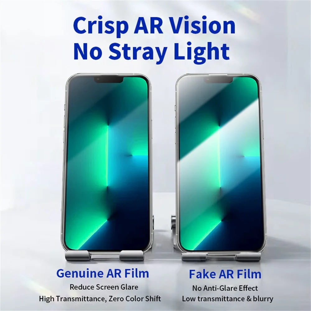 RURIHAI For iPhone 13  /  13 Pro  /  14  /  16e  /  17e Full Screen Protector AR Anti-Reflective HD Clear Tempered Glass Flim - Transparent - 5