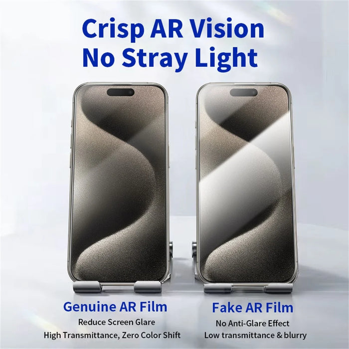 RURIHAI For iPhone 15 Pro Max Full Screen Protector AR Anti-Reflective HD Clear Tempered Glass Flim - Transparent - 5