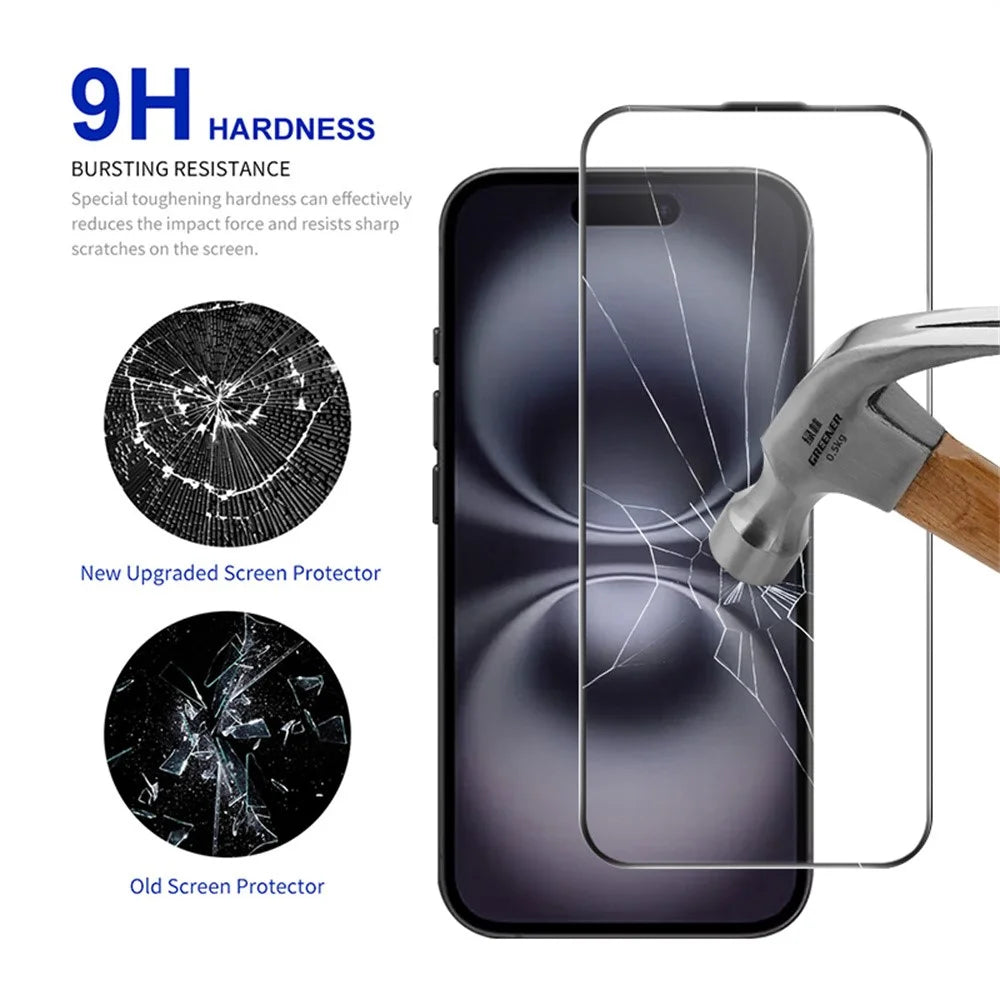 RURIHAI For iPhone 15  /  16 Full Screen Protector AR Anti-Reflective HD Clear Tempered Glass Flim - Transparent - 3