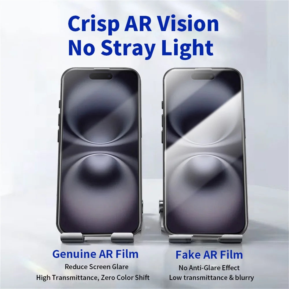 RURIHAI For iPhone 15  /  16 Full Screen Protector AR Anti-Reflective HD Clear Tempered Glass Flim - Transparent - 5