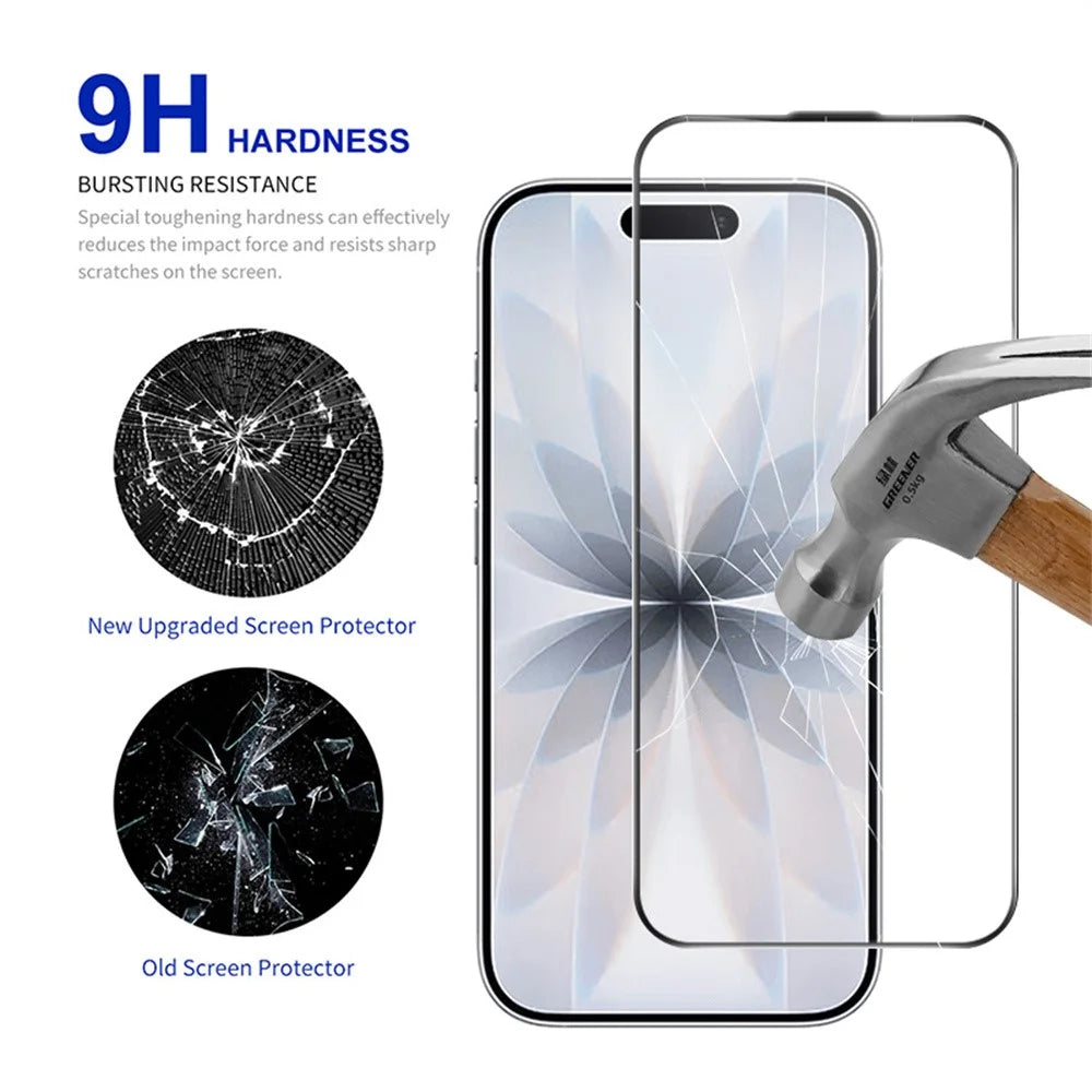 RURIHAI For iPhone 17  /  16 Pro Full Screen Protector AR Anti-Reflective HD Clear Tempered Glass Flim - Transparent - 3