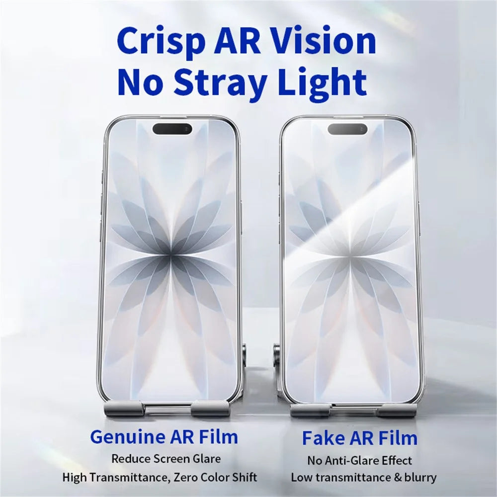 RURIHAI For iPhone 17  /  16 Pro Full Screen Protector AR Anti-Reflective HD Clear Tempered Glass Flim - Transparent - 5