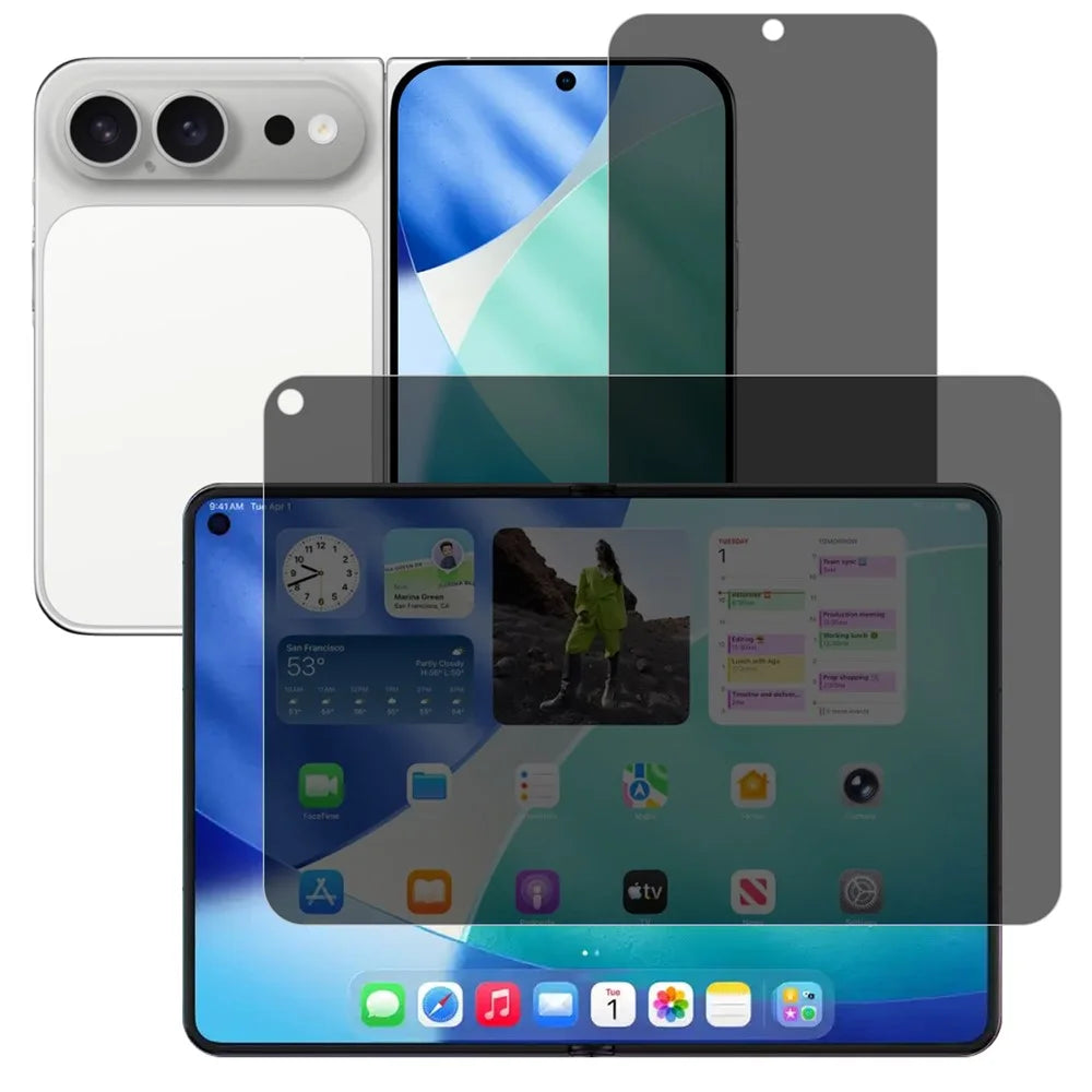 For iPhone Fold Anti-Spy Screen Protector PET Matte Front and Back Screen Film - Black - 1