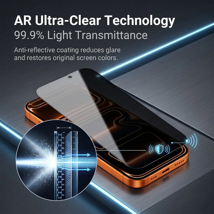 For iPhone 14 Privacy Screen Protector AR Anti-Reflective High Aluminium-silicon Glass Anti-Spy Film - Black - 2
