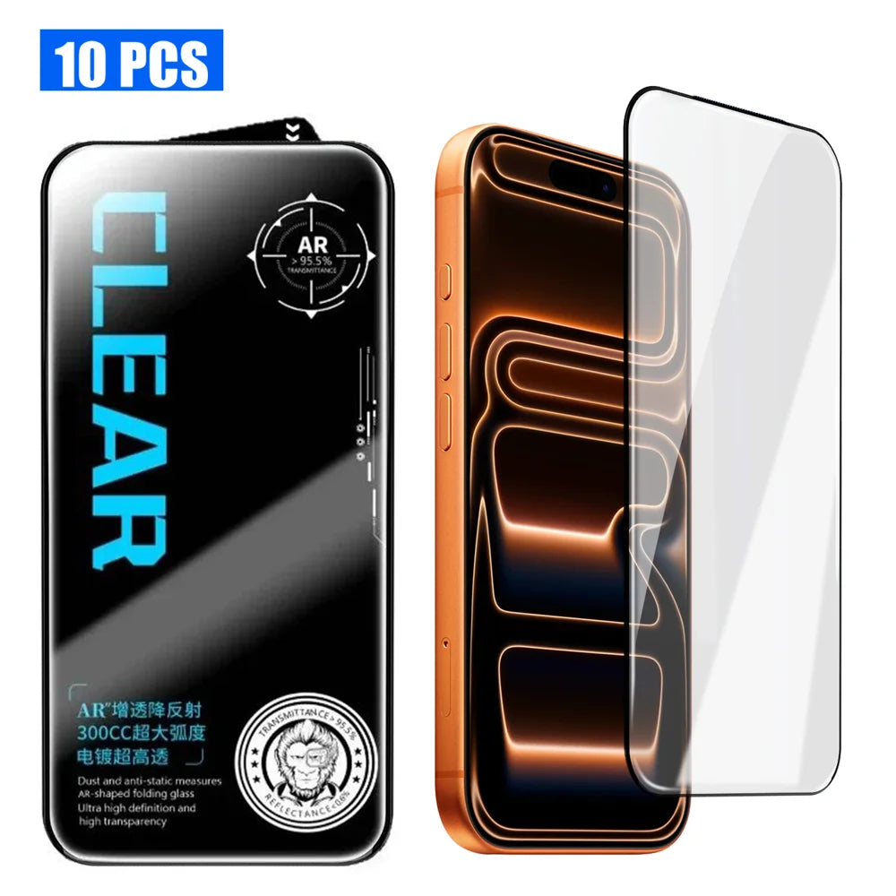For iPhone 17 Pro 10Pcs Screen Protector AR Anti-Reflection High Aluminium-silicon Glass Silk Printing Clear Film - Transparent - 1