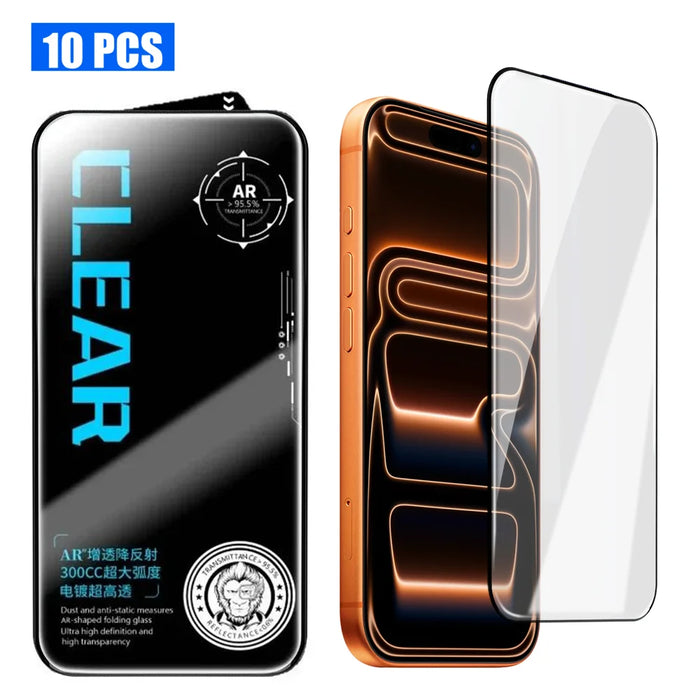 For iPhone 17 Pro 10Pcs Screen Protector AR Anti-Reflection High Aluminium-silicon Glass Silk Printing Clear Film - Transparent - 1