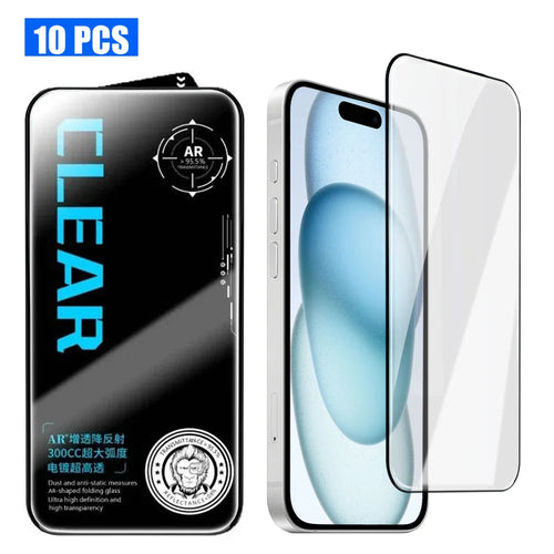 For iPhone 15 10Pcs Screen Protector AR Anti-Reflection High Aluminium-silicon Glass Silk Printing Clear Film - Transparent - 1
